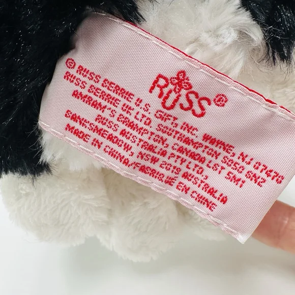 Russ Berrie Black and White Kitty Cat 8” Red Bow Sitting Stuffed Plush Tuxedo - Picture 7 of 7